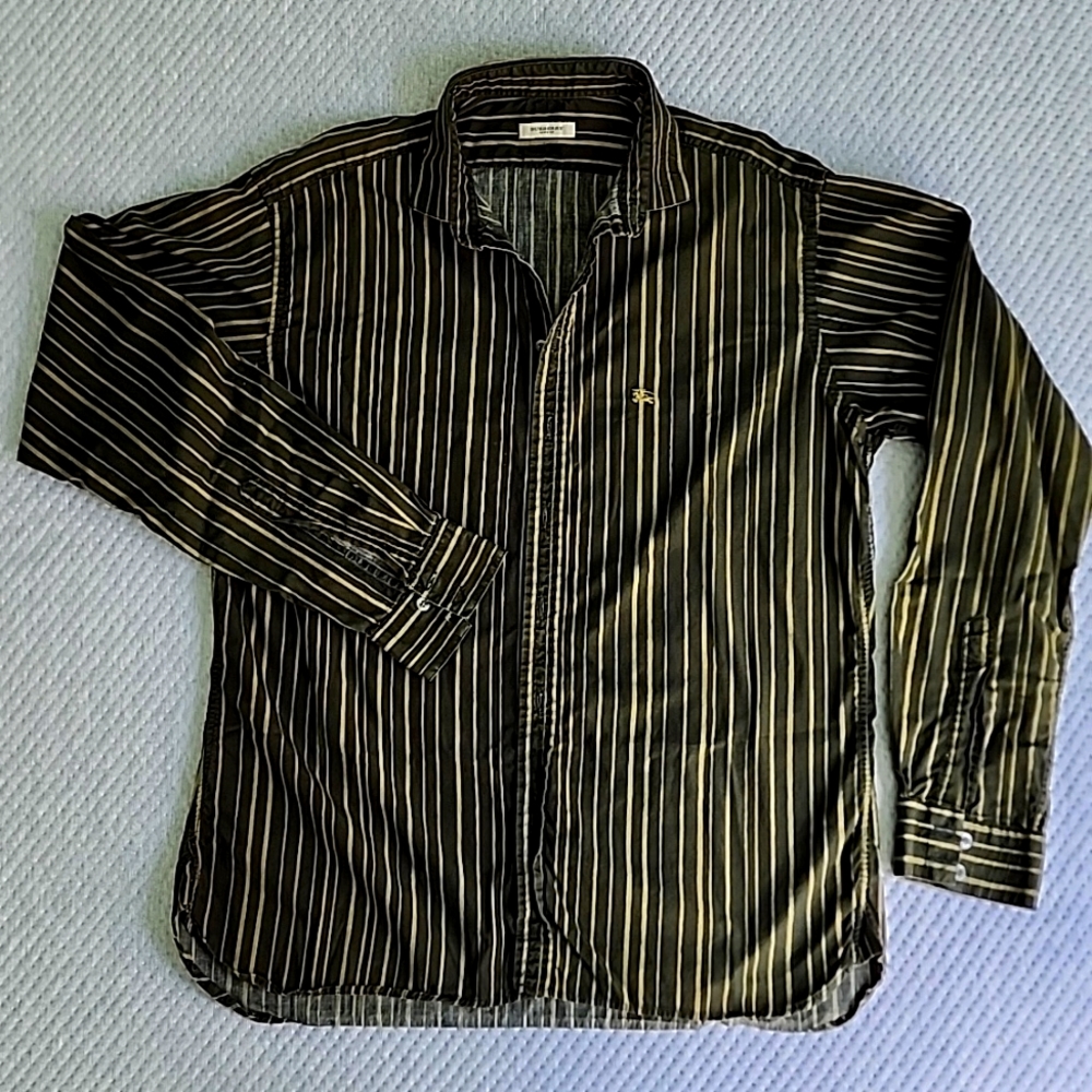 BURBERRY LONDON Button Up XL shirt Green Stripe